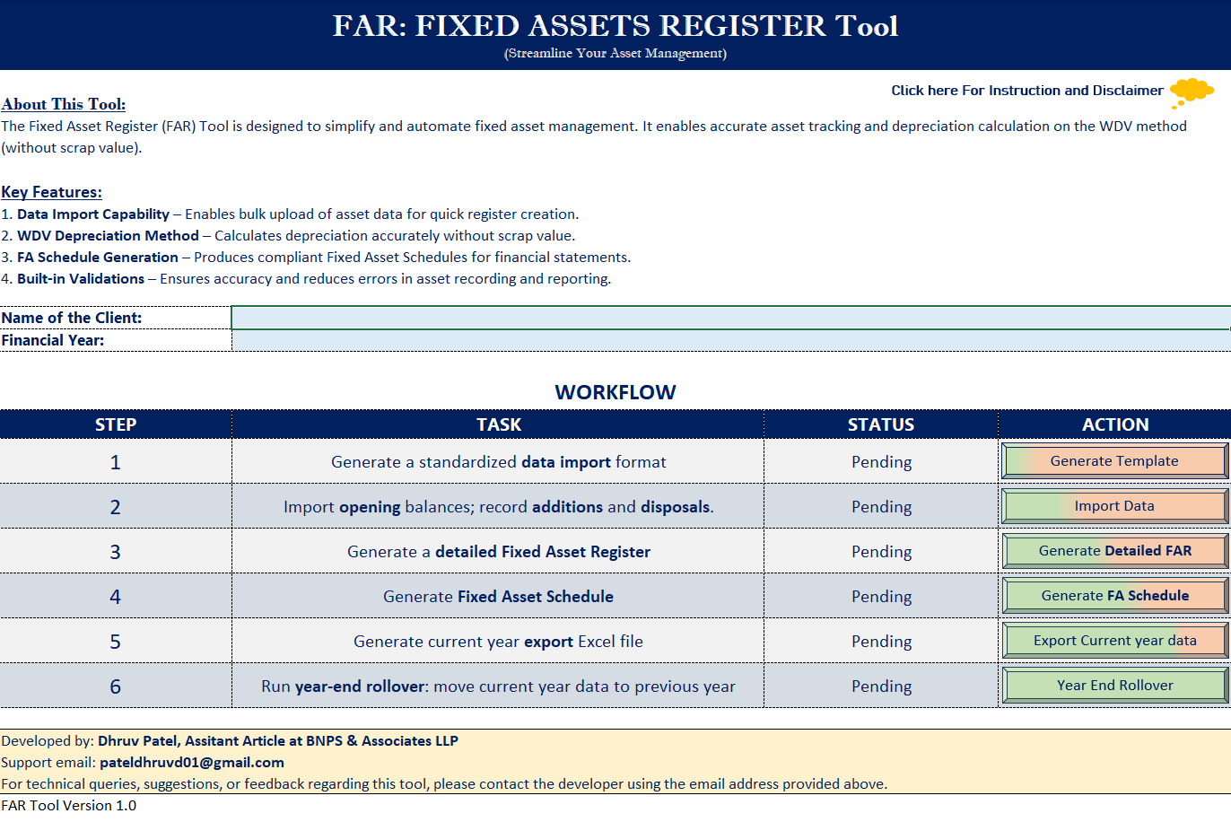 Fixed Assets Register Tool Screenshot